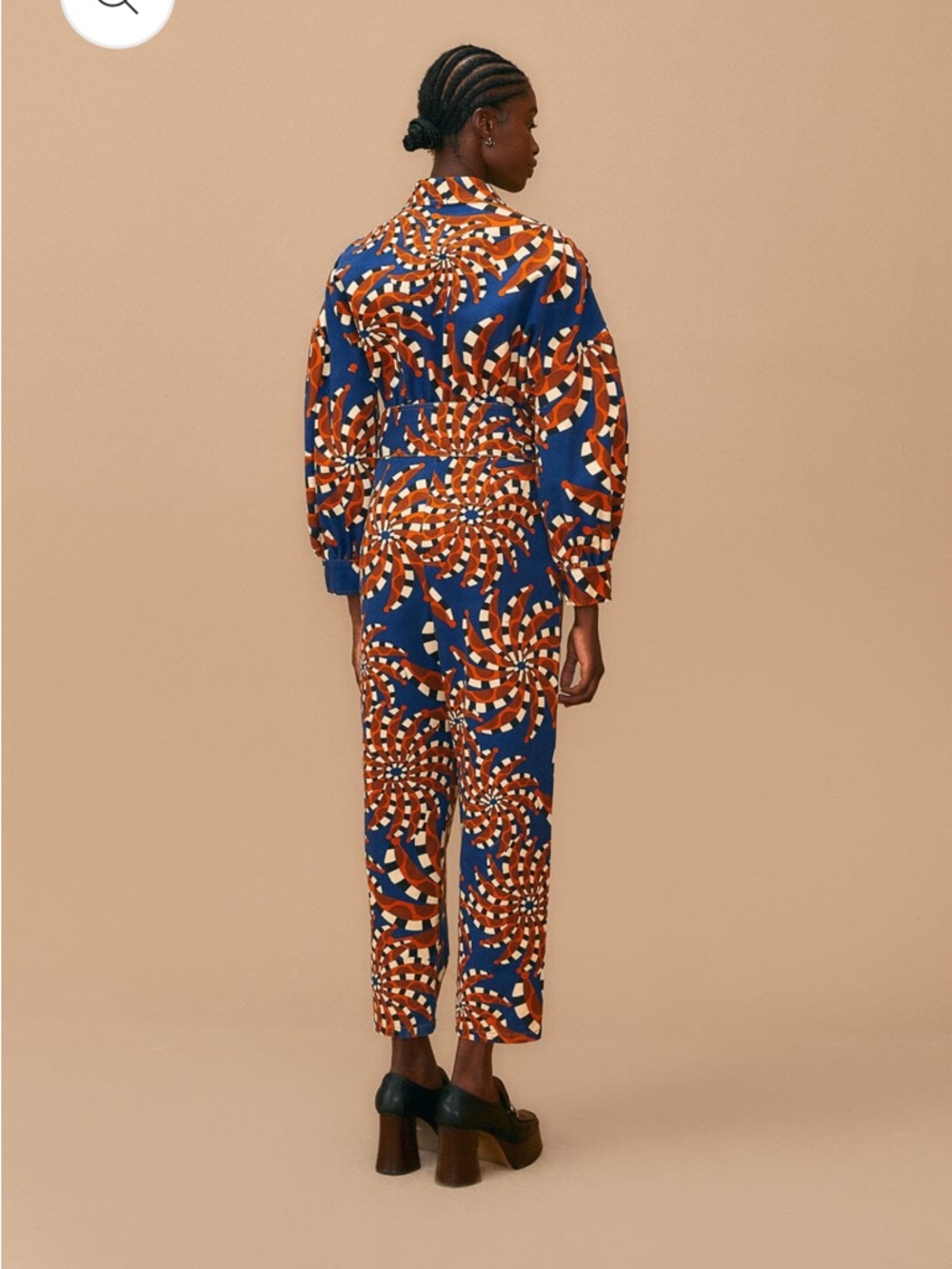 NWT Farm Rio Retro Spiral Print Blue Bandana Belted Jumpsuit in Navy & Rust - Picture 6 of 14